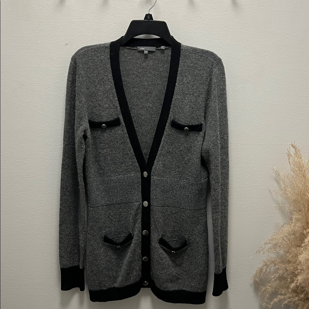 Vince Gray/Black Alpaca/Wool/Cashmere Button Front Cardigan